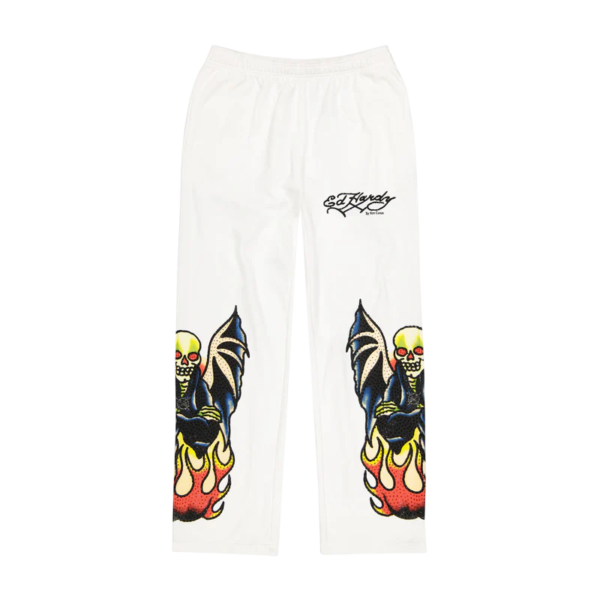 Xman Mens Rhinestone Baggy Sweatpant White