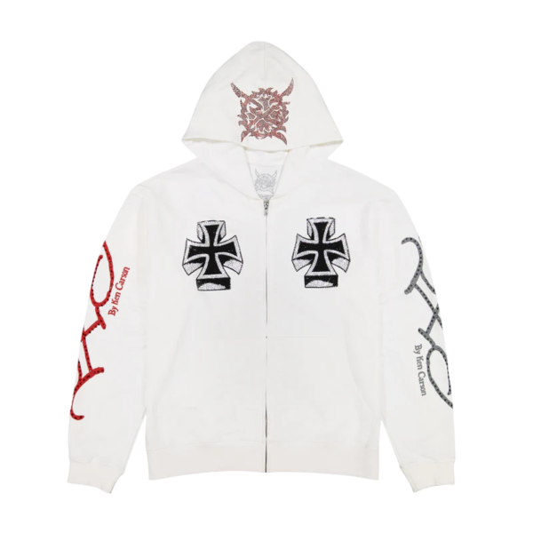 Xman Men's Rhinestone Zip Hoodie White